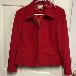Talbots Red Textured Zip-Front Blazer Jacket